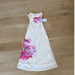 Saints + Secrets Maxi Dress Gathered Bust Floral Nerida Size XS Yellow Pink